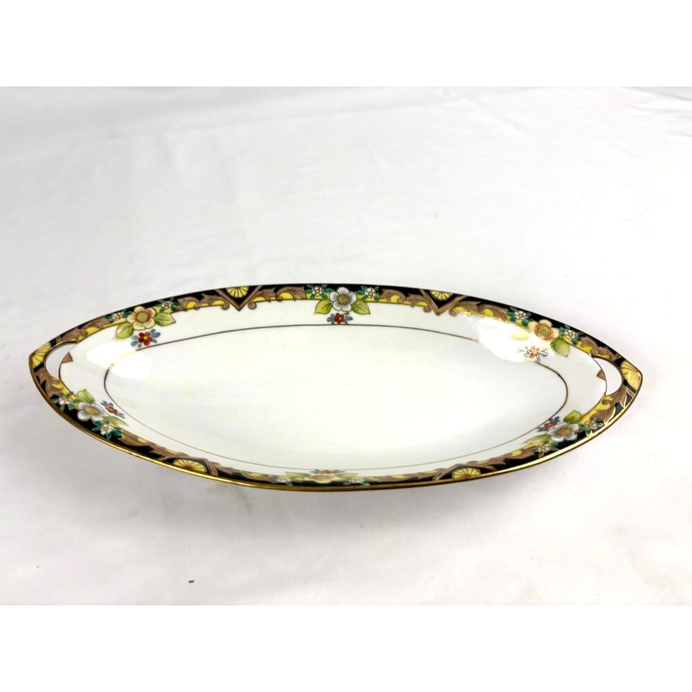 Antique Morimura Nippon Porcelain Oblong Bowl Hand Painted Gold‎ Accent